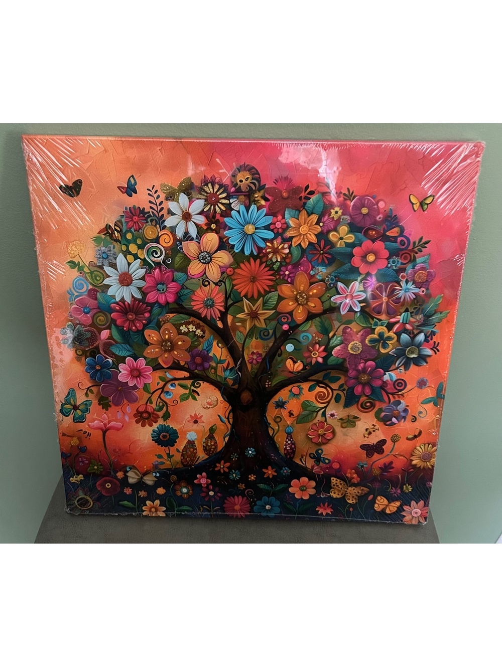 Colorful Floral Tree Canvas Wall Art, 16x16